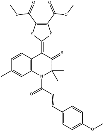 dimethyl 2-(1-[3-(4-methoxyphenyl)acryloyl]-2,2,7-trimethyl-3-thioxo-2,3-dihydro-4(1H)-quinolinylidene)-1,3-dithiole-4,5-dicarboxylate 结构式