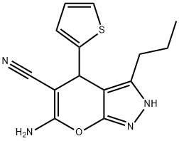 6-amino-3-propyl-4-(2-thienyl)-1,4-dihydropyrano[2,3-c]pyrazole-5-carbonitrile 结构式