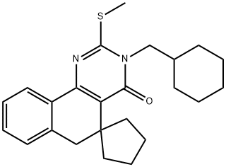 3-(cyclohexylmethyl)-2-(methylsulfanyl)-5,6-dihydrospiro(benzo[h]quinazoline-5,1'-cyclopentane)-4(3H)-one 结构式