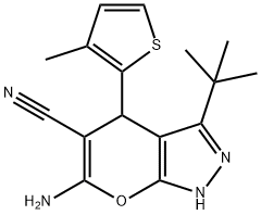 6-amino-3-tert-butyl-4-(3-methyl-2-thienyl)-1,4-dihydropyrano[2,3-c]pyrazole-5-carbonitrile 结构式