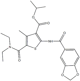 isopropyl 2-[(1,3-benzodioxol-5-ylcarbonyl)amino]-5-[(diethylamino)carbonyl]-4-methyl-3-thiophenecarboxylate 结构式