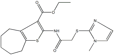 ethyl 2-({[(1-methyl-1H-imidazol-2-yl)sulfanyl]acetyl}amino)-5,6,7,8-tetrahydro-4H-cyclohepta[b]thiophene-3-carboxylate 结构式