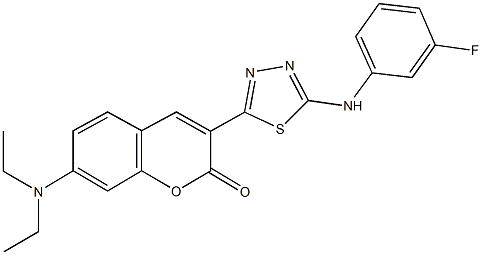 7-(diethylamino)-3-{5-[(3-fluorophenyl)amino]-1,3,4-thiadiazol-2-yl}-2H-chromen-2-one 结构式