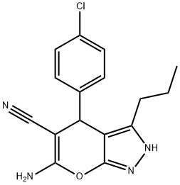 6-amino-4-(4-chlorophenyl)-3-propyl-1,4-dihydropyrano[2,3-c]pyrazole-5-carbonitrile 结构式