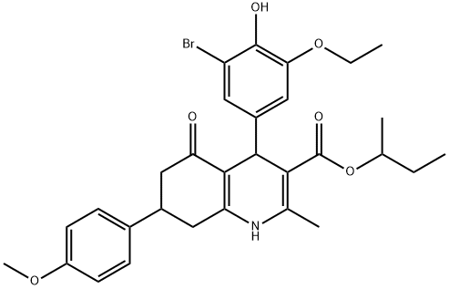 sec-butyl 4-(3-bromo-5-ethoxy-4-hydroxyphenyl)-7-(4-methoxyphenyl)-2-methyl-5-oxo-1,4,5,6,7,8-hexahydro-3-quinolinecarboxylate 结构式