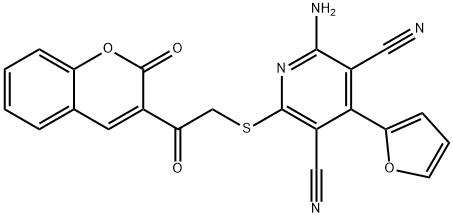 2-amino-4-(2-furyl)-6-{[2-oxo-2-(2-oxo-2H-chromen-3-yl)ethyl]sulfanyl}-3,5-pyridinedicarbonitrile 结构式