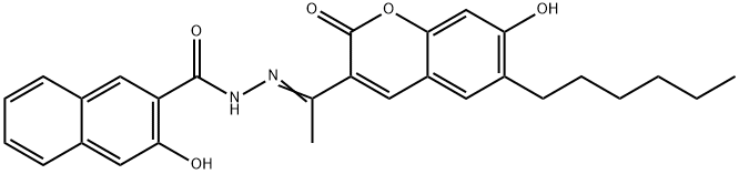 N'-[1-(6-hexyl-7-hydroxy-2-oxo-2H-chromen-3-yl)ethylidene]-3-hydroxy-2-naphthohydrazide 结构式