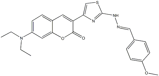 4-methoxybenzaldehyde {4-[7-(diethylamino)-2-oxo-2H-chromen-3-yl]-1,3-thiazol-2-yl}hydrazone 结构式