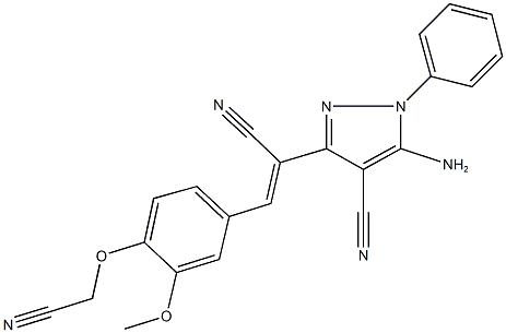 5-amino-3-{1-cyano-2-[4-(cyanomethoxy)-3-methoxyphenyl]vinyl}-1-phenyl-1H-pyrazole-4-carbonitrile 结构式