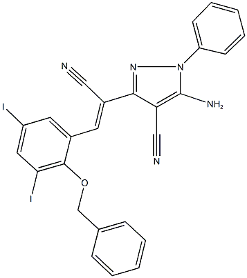 5-amino-3-{2-[2-(benzyloxy)-3,5-diiodophenyl]-1-cyanovinyl}-1-phenyl-1H-pyrazole-4-carbonitrile 结构式