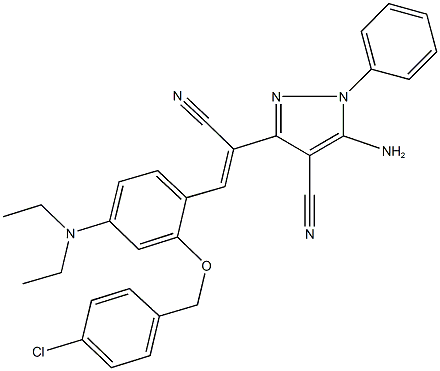 5-amino-3-{2-[2-[(4-chlorobenzyl)oxy]-4-(diethylamino)phenyl]-1-cyanovinyl}-1-phenyl-1H-pyrazole-4-carbonitrile 结构式