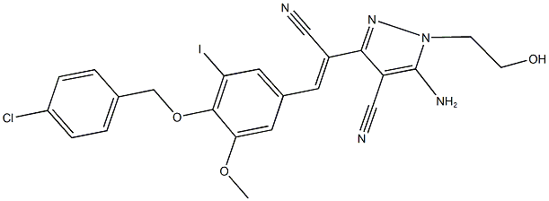 5-amino-3-(2-{4-[(4-chlorobenzyl)oxy]-3-iodo-5-methoxyphenyl}-1-cyanovinyl)-1-(2-hydroxyethyl)-1H-pyrazole-4-carbonitrile 结构式