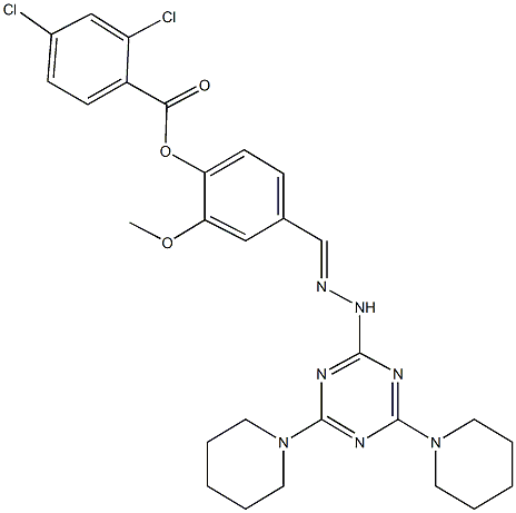 4-{2-[4,6-di(1-piperidinyl)-1,3,5-triazin-2-yl]carbohydrazonoyl}-2-methoxyphenyl 2,4-dichlorobenzoate 结构式