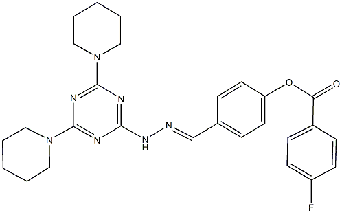 4-{2-[4,6-di(1-piperidinyl)-1,3,5-triazin-2-yl]carbohydrazonoyl}phenyl 4-fluorobenzoate 结构式