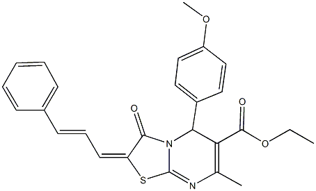 ethyl 5-(4-methoxyphenyl)-7-methyl-3-oxo-2-(3-phenyl-2-propenylidene)-2,3-dihydro-5H-[1,3]thiazolo[3,2-a]pyrimidine-6-carboxylate 结构式