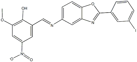 4-nitro-2-({[2-(3-iodophenyl)-1,3-benzoxazol-5-yl]imino}methyl)-6-methoxyphenol 结构式