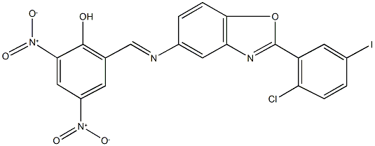 2-({[2-(2-chloro-5-iodophenyl)-1,3-benzoxazol-5-yl]imino}methyl)-4,6-bisnitrophenol 结构式