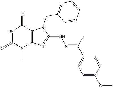 7-benzyl-8-{2-[1-(4-methoxyphenyl)ethylidene]hydrazino}-3-methyl-3,7-dihydro-1H-purine-2,6-dione 结构式