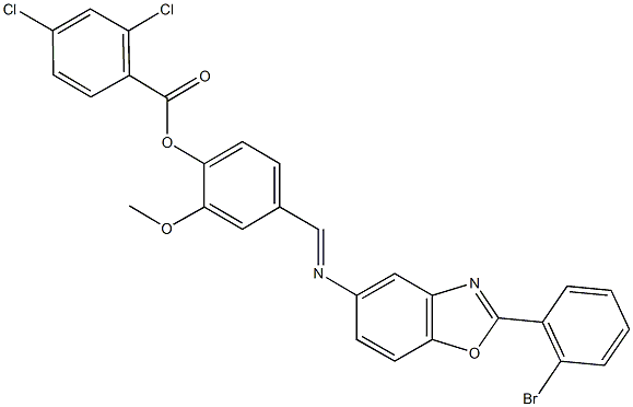 4-({[2-(2-bromophenyl)-1,3-benzoxazol-5-yl]imino}methyl)-2-methoxyphenyl 2,4-dichlorobenzoate 结构式