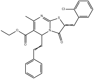 ethyl 2-(2-chlorobenzylidene)-7-methyl-3-oxo-5-(2-phenylvinyl)-2,3-dihydro-5H-[1,3]thiazolo[3,2-a]pyrimidine-6-carboxylate 结构式