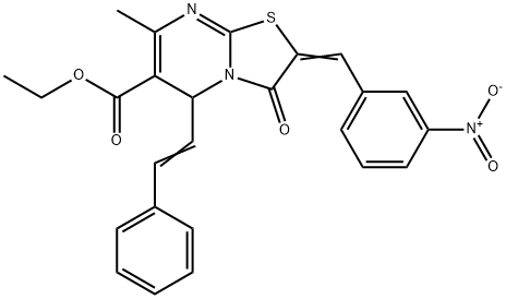 ethyl 2-{3-nitrobenzylidene}-7-methyl-3-oxo-5-(2-phenylvinyl)-2,3-dihydro-5H-[1,3]thiazolo[3,2-a]pyrimidine-6-carboxylate 结构式