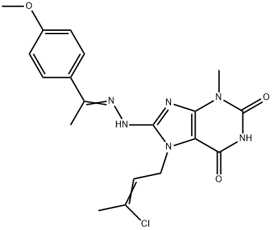 7-(3-chloro-2-butenyl)-8-{2-[1-(4-methoxyphenyl)ethylidene]hydrazino}-3-methyl-3,7-dihydro-1H-purine-2,6-dione 结构式