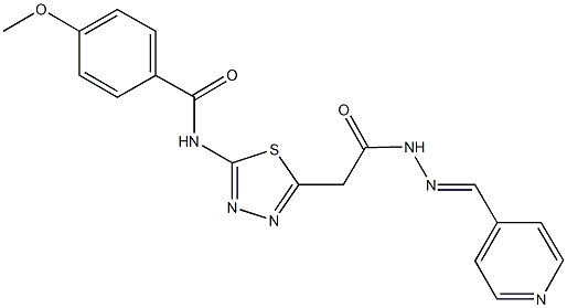 4-methoxy-N-(5-{2-oxo-2-[2-(4-pyridinylmethylene)hydrazino]ethyl}-1,3,4-thiadiazol-2-yl)benzamide 结构式