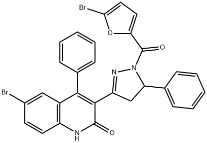 6-bromo-3-[1-(5-bromo-2-furoyl)-5-phenyl-4,5-dihydro-1H-pyrazol-3-yl]-4-phenyl-2(1H)-quinolinone 结构式