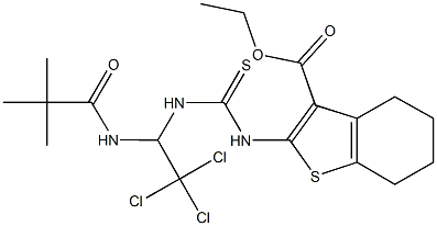 ethyl 2-{[({2,2,2-trichloro-1-[(2,2-dimethylpropanoyl)amino]ethyl}amino)carbothioyl]amino}-4,5,6,7-tetrahydro-1-benzothiophene-3-carboxylate 结构式