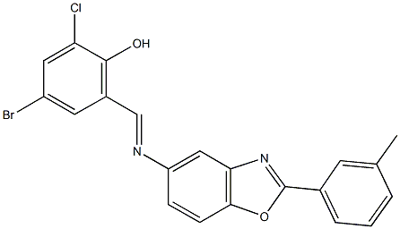 4-bromo-2-chloro-6-({[2-(3-methylphenyl)-1,3-benzoxazol-5-yl]imino}methyl)phenol 结构式