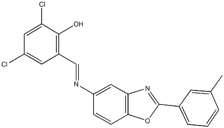 2,4-dichloro-6-({[2-(3-methylphenyl)-1,3-benzoxazol-5-yl]imino}methyl)phenol 结构式