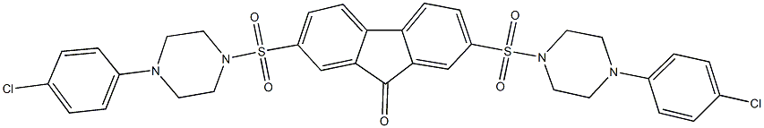 2,7-bis{[4-(4-chlorophenyl)-1-piperazinyl]sulfonyl}-9H-fluoren-9-one 结构式