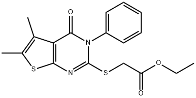 ethyl [(5,6-dimethyl-4-oxo-3-phenyl-3,4-dihydrothieno[2,3-d]pyrimidin-2-yl)sulfanyl]acetate 结构式