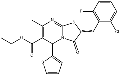 ethyl 2-(2-chloro-6-fluorobenzylidene)-7-methyl-3-oxo-5-(2-thienyl)-2,3-dihydro-5H-[1,3]thiazolo[3,2-a]pyrimidine-6-carboxylate 结构式