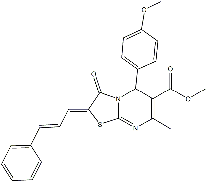methyl 5-(4-methoxyphenyl)-7-methyl-3-oxo-2-(3-phenyl-2-propenylidene)-2,3-dihydro-5H-[1,3]thiazolo[3,2-a]pyrimidine-6-carboxylate 结构式