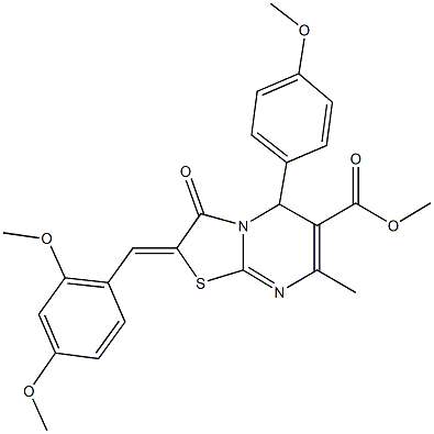 methyl 2-(2,4-dimethoxybenzylidene)-5-(4-methoxyphenyl)-7-methyl-3-oxo-2,3-dihydro-5H-[1,3]thiazolo[3,2-a]pyrimidine-6-carboxylate 结构式