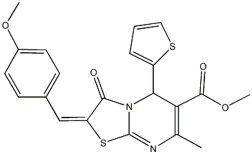 methyl 2-(4-methoxybenzylidene)-7-methyl-3-oxo-5-(2-thienyl)-2,3-dihydro-5H-[1,3]thiazolo[3,2-a]pyrimidine-6-carboxylate 结构式