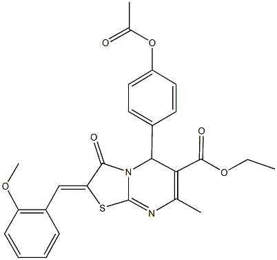 ethyl 5-[4-(acetyloxy)phenyl]-2-(2-methoxybenzylidene)-7-methyl-3-oxo-2,3-dihydro-5H-[1,3]thiazolo[3,2-a]pyrimidine-6-carboxylate 结构式