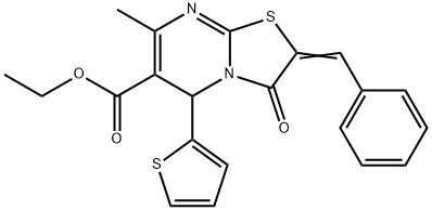 ethyl 2-benzylidene-7-methyl-3-oxo-5-(2-thienyl)-2,3-dihydro-5H-[1,3]thiazolo[3,2-a]pyrimidine-6-carboxylate 结构式