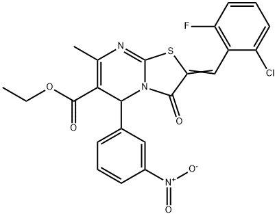 ethyl 2-(2-chloro-6-fluorobenzylidene)-5-{3-nitrophenyl}-7-methyl-3-oxo-2,3-dihydro-5H-[1,3]thiazolo[3,2-a]pyrimidine-6-carboxylate 结构式