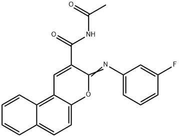 N-acetyl-3-[(3-fluorophenyl)imino]-3H-benzo[f]chromene-2-carboxamide 结构式