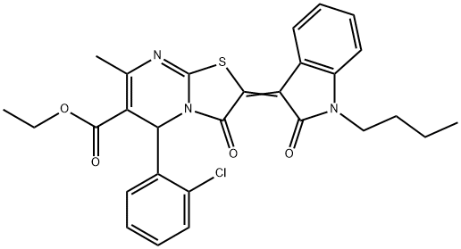 ethyl 2-(1-butyl-2-oxo-1,2-dihydro-3H-indol-3-ylidene)-5-(2-chlorophenyl)-7-methyl-3-oxo-2,3-dihydro-5H-[1,3]thiazolo[3,2-a]pyrimidine-6-carboxylate 结构式