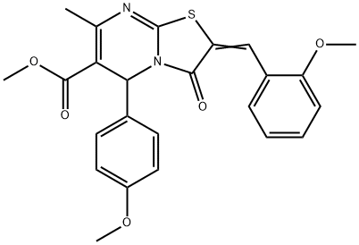 methyl 2-(2-methoxybenzylidene)-5-(4-methoxyphenyl)-7-methyl-3-oxo-2,3-dihydro-5H-[1,3]thiazolo[3,2-a]pyrimidine-6-carboxylate 结构式