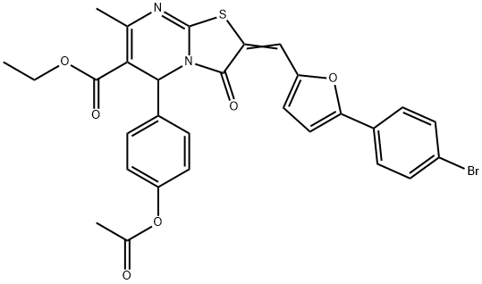 ethyl 5-[4-(acetyloxy)phenyl]-2-{[5-(4-bromophenyl)-2-furyl]methylene}-7-methyl-3-oxo-2,3-dihydro-5H-[1,3]thiazolo[3,2-a]pyrimidine-6-carboxylate 结构式