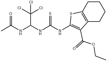 ethyl 2-[({[1-(acetylamino)-2,2,2-trichloroethyl]amino}carbothioyl)amino]-4,5,6,7-tetrahydro-1-benzothiophene-3-carboxylate 结构式