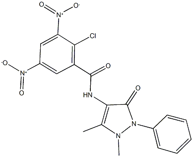 2-chloro-N-(1,5-dimethyl-3-oxo-2-phenyl-2,3-dihydro-1H-pyrazol-4-yl)-3,5-bisnitrobenzamide 结构式
