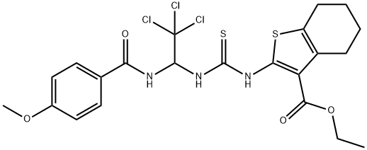 ethyl 2-{[({2,2,2-trichloro-1-[(4-methoxybenzoyl)amino]ethyl}amino)carbothioyl]amino}-4,5,6,7-tetrahydro-1-benzothiophene-3-carboxylate 结构式