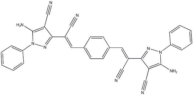 5-amino-3-(2-{4-[2-(5-amino-4-cyano-1-phenyl-1H-pyrazol-3-yl)-2-cyanovinyl]phenyl}-1-cyanovinyl)-1-phenyl-1H-pyrazole-4-carbonitrile 结构式