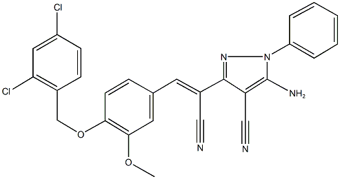 5-amino-3-(1-cyano-2-{4-[(2,4-dichlorobenzyl)oxy]-3-methoxyphenyl}vinyl)-1-phenyl-1H-pyrazole-4-carbonitrile 结构式