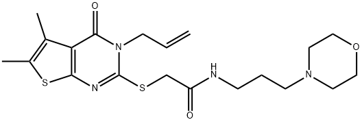 2-[(3-allyl-5,6-dimethyl-4-oxo-3,4-dihydrothieno[2,3-d]pyrimidin-2-yl)sulfanyl]-N-[3-(4-morpholinyl)propyl]acetamide 结构式